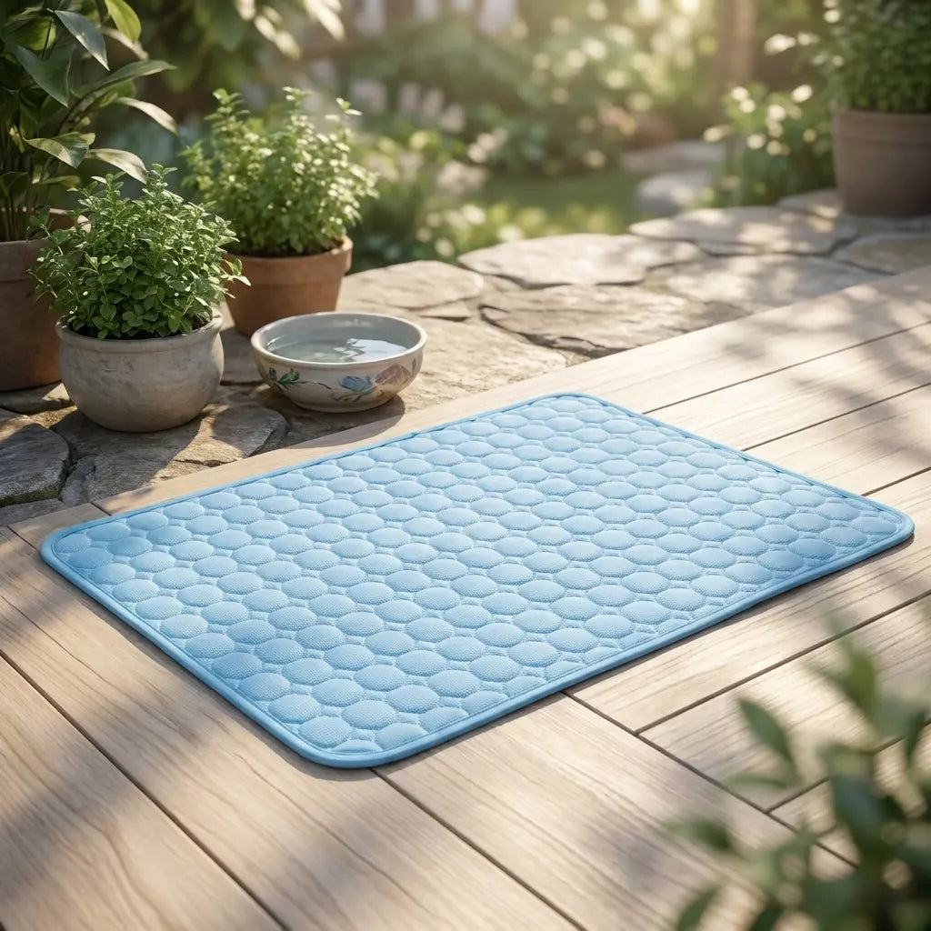 Chien allongé sur tapis rafraîchissant SKWATOU coloris rose - accessoire été anti-chaleur
