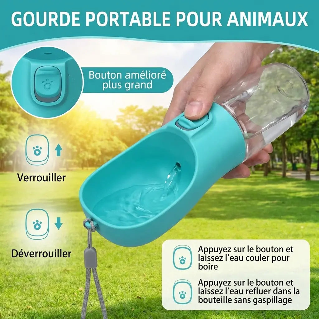 Bouteille d'eau pour chien avec bol pliable - utilisation en promenade