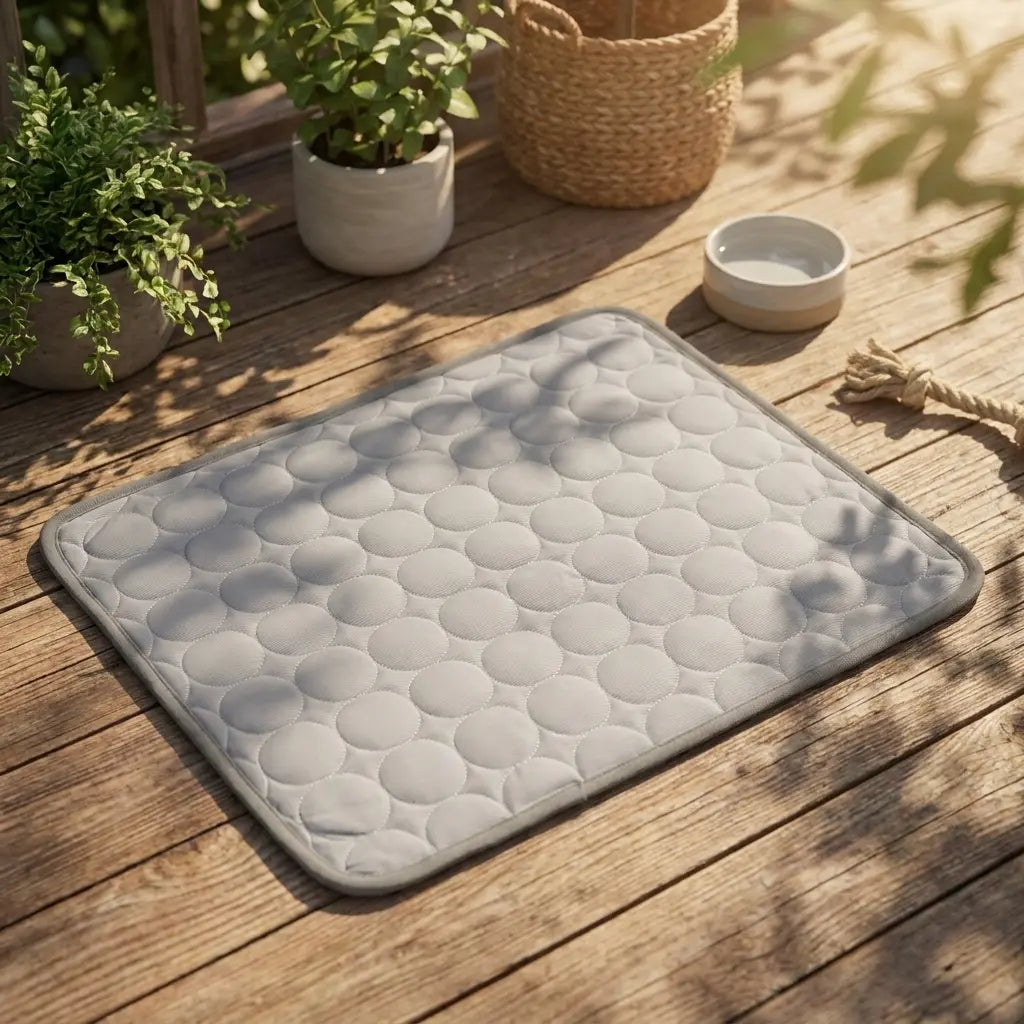 Tapis rafraîchissant SKWATOU pour chien et chat - vue détail tissu soie glacée anti-chaleur