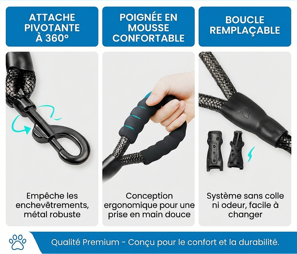 Laisse pour chien 2m – Résistante et Confortable