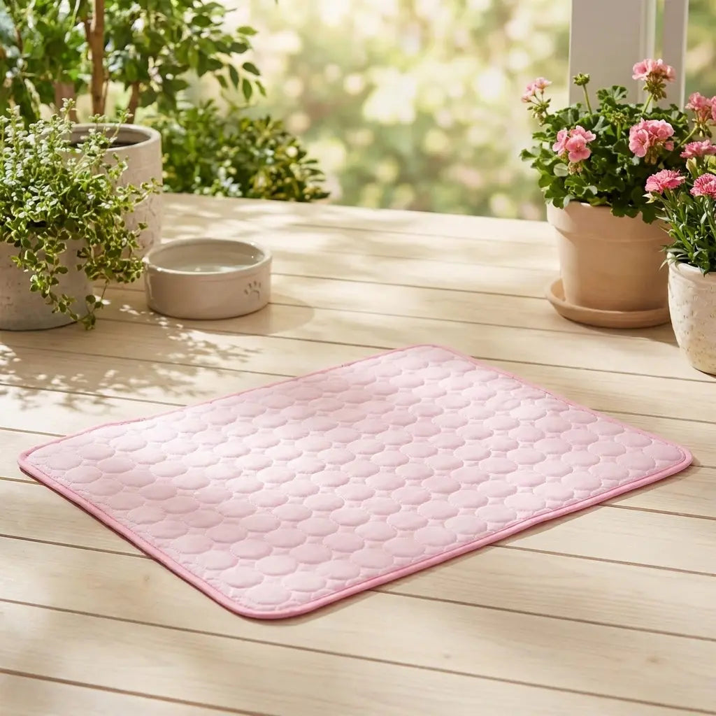 Tapis rafraîchissant SKWATOU disponible en 3 couleurs gris bleu rose - taille M L XL pour chien et chat