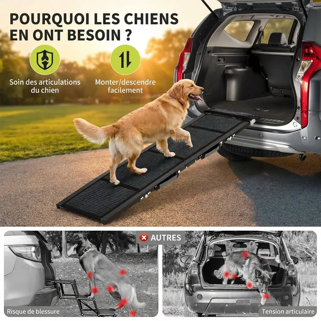 Rampe d'accès voiture pour chien — pliée format compact transport