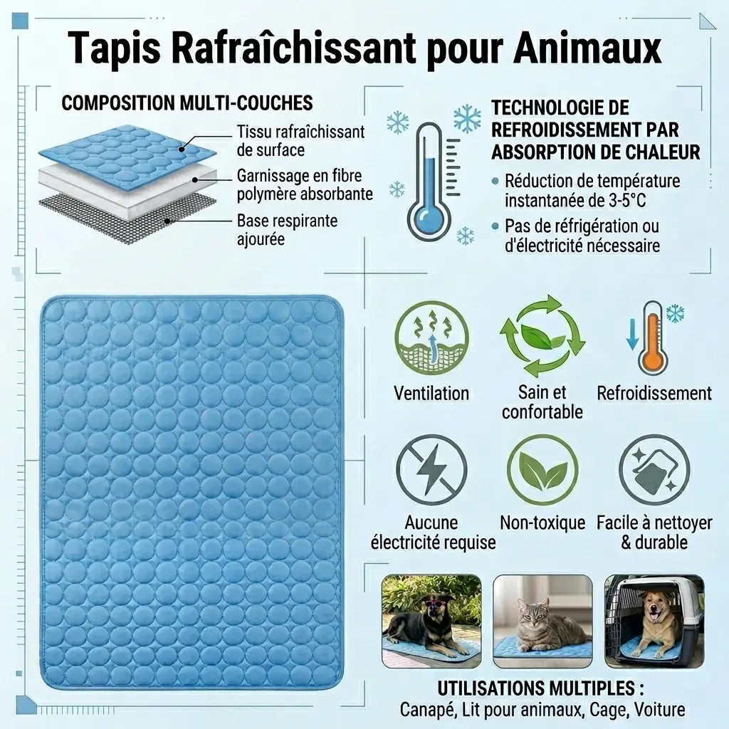 Tapis rafraîchissant SKWAT FRESH lavable et pliable, confort et fraîcheur pour chien et chat