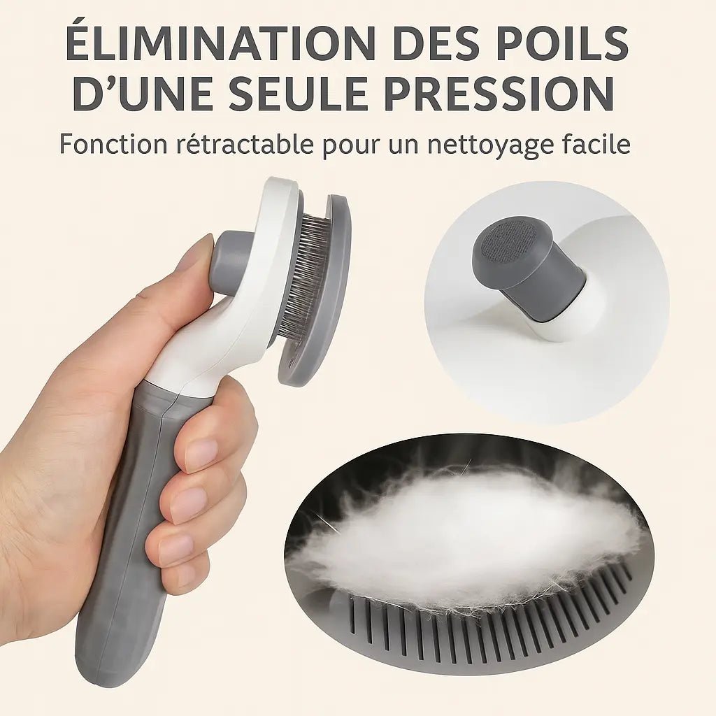 Brosse autonettoyante rétractable pour chien et chat – Élimination facile des poils avec un seul bouton