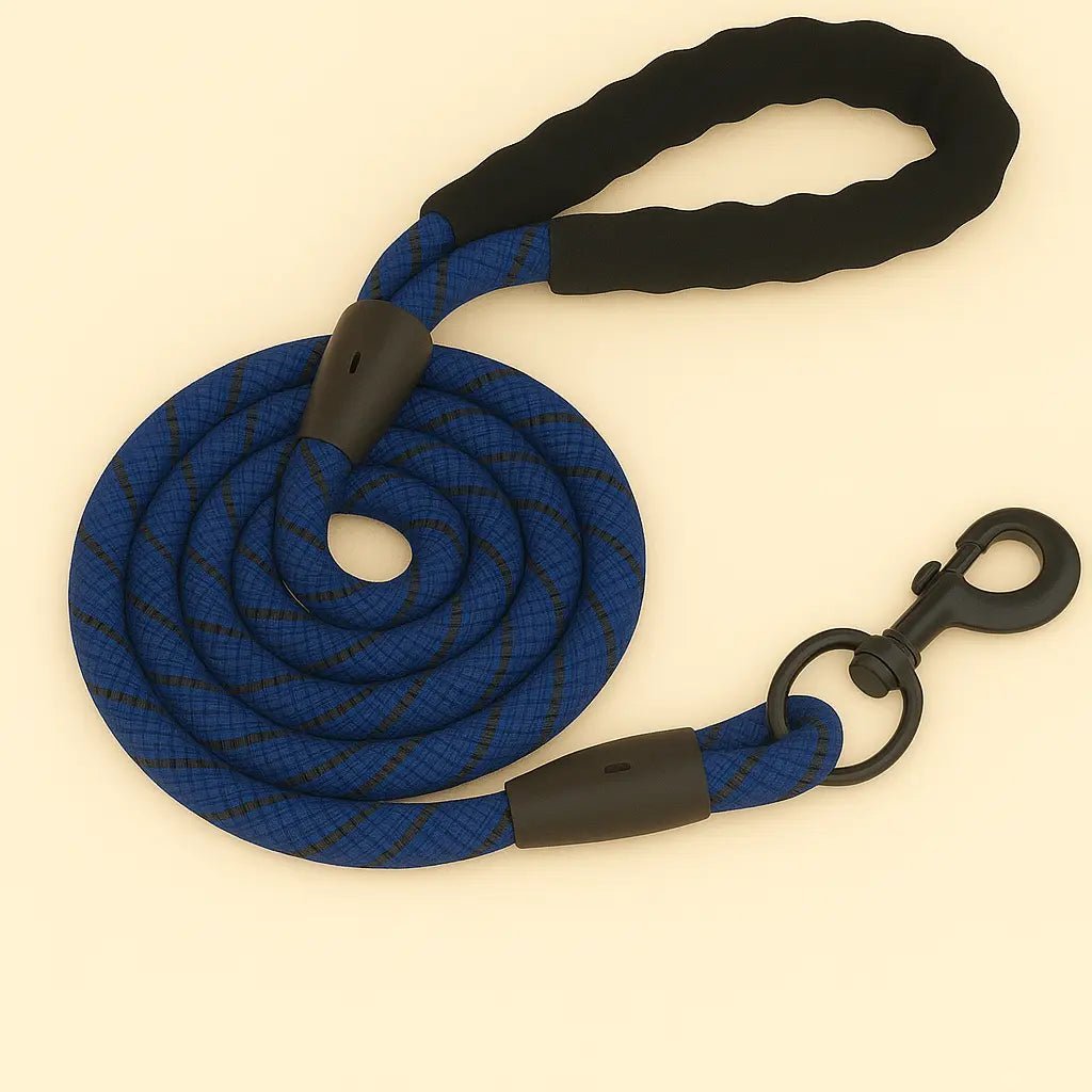 Laisse pour chien bleu foncé 2 mètres avec corde robuste et poignée rembourrée

