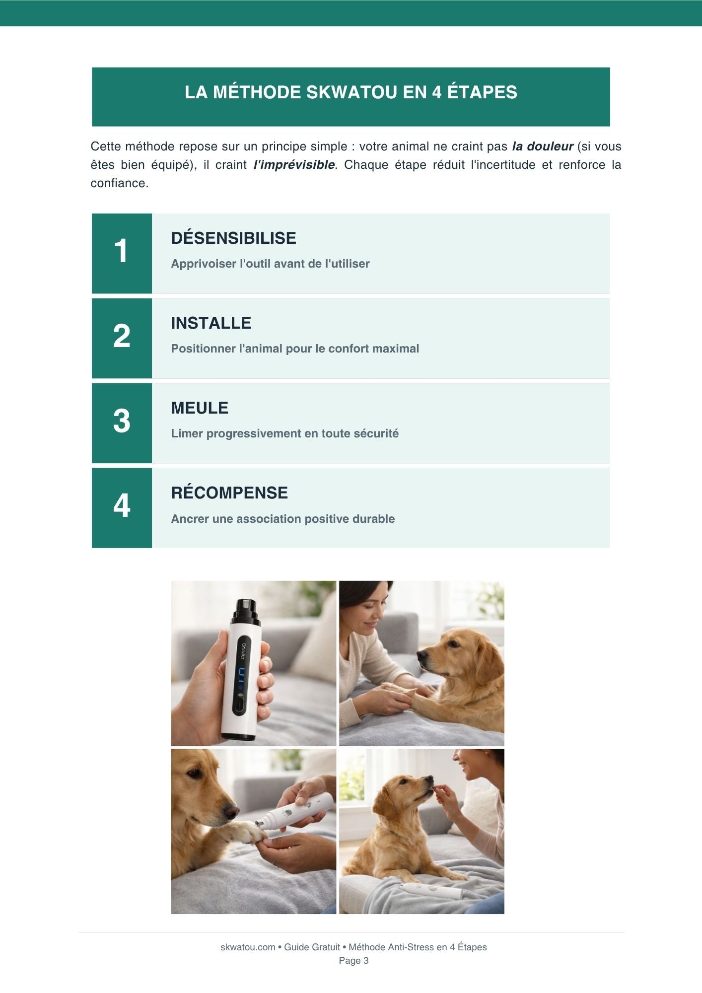 Méthode anti-stress Skwatou - guide d'utilisation de la lime à griffes pour animaux sensibles