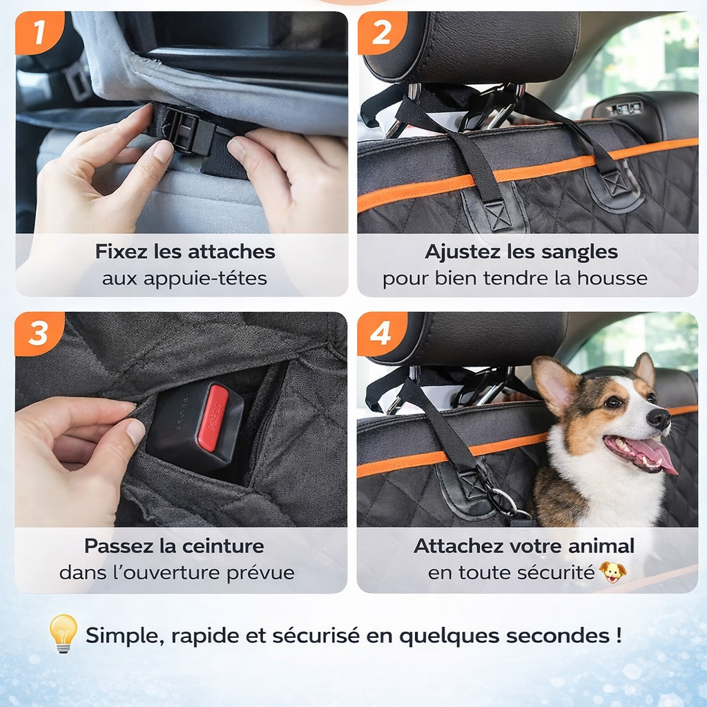 Housse voiture chien tissu Oxford imperméable - compatible toutes voitures